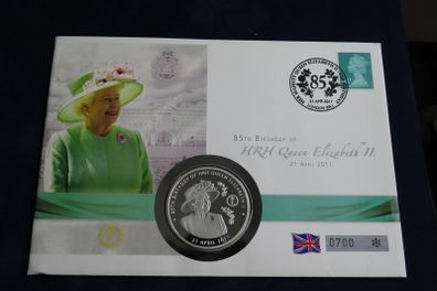 European monarchies Copper/Silver Proof 85th birthday queen Elizabeth II coin stamp cover
