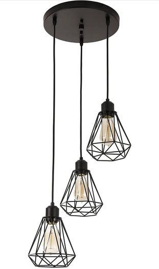 3-Light Pendant Light, Flush Mount Ceiling Light Fixture with Black Metal Cage Shade, Vintage Hanging Pendant Lighting for Kitchen, Island, Dining Room (FREE POSTAGE)