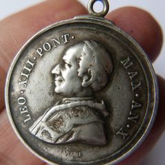 Antique 1888 Papal States Sterling Silver Medal. Pope Leo XIII. 50th Episcopal Preisthood. 11,1g