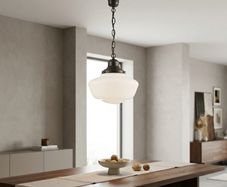 Vintage 15" Milk Glass Schoolhouse Pendant Light