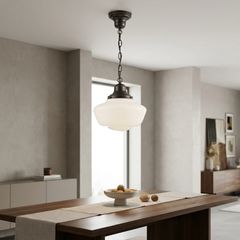 Vintage 15" Milk Glass Schoolhouse Pendant Light