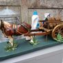 2 Vintage Wooden Carts & Ceramic Horses on Plinth Image 3