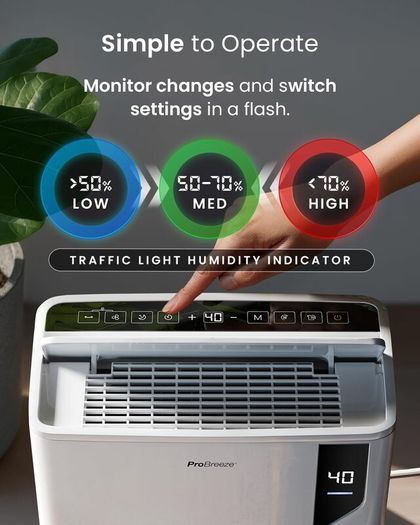 Pro Breeze 20L/Day Compressor Dehumidifier - Energy Efficient with Laundry Mode, Humidity Sensor, Carbon Air Filter for Mould, Damp & Moisture, for Home & Bedroom - WHICH? BEST BUY DEHUMIDIFIER AWARD