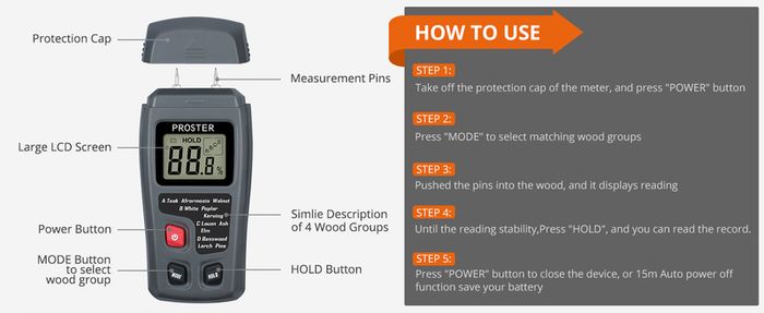 Moisture Meter Damp Meter RZMT-10 MD Digital Wood Moisture Meter Handheld Moisture Tester Detector Humidity Measuring with HD LCD for Wood Firewood Cardboard Paper (Range 0-99.9%)