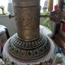 Antique table lamp habd painted ceramic body with ornate brass base works Image 6