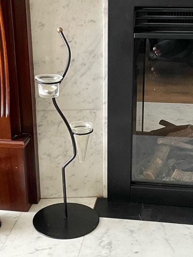 Black metal two glass tea light candle holder