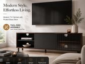 Modern TV Stand 140cm Fluted Glass Storage Cabinet