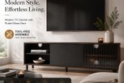 Modern TV Stand 140cm Fluted Glass Storage Cabinet