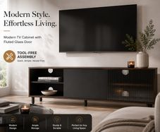 Modern TV Stand 140cm Fluted Glass Storage Cabinet