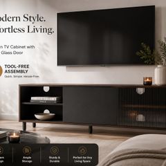 Modern TV Stand 140cm Fluted Glass Storage Cabinet