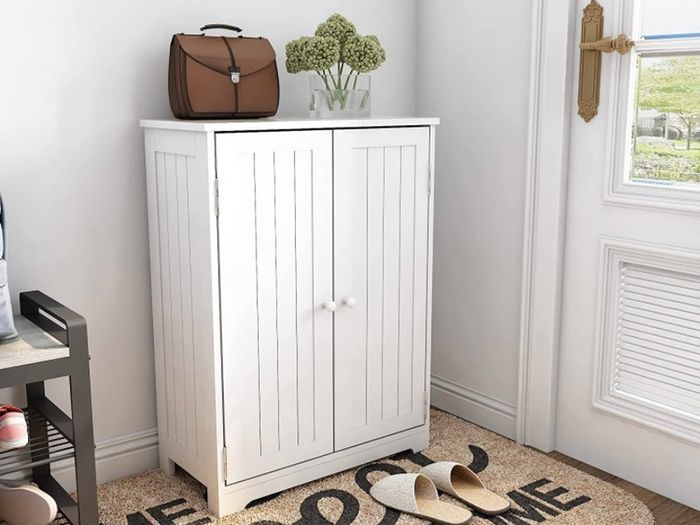 Bathroom Storage Cabinet Sideboard White 60x30x80 cm Free Standing MDF Painted 180 Degree Open 2 Doors 3 Shelves (FREE POSTAGE)