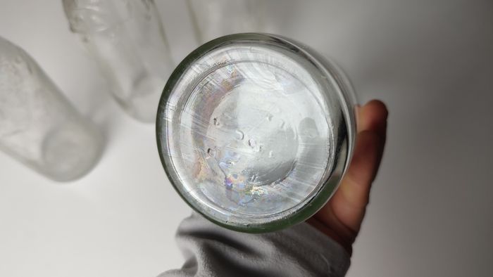 301 - Set of 4 Vintage Floral Decorative Collectible Clear Glass Tall Big Bottles
