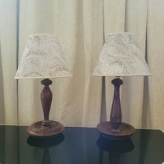 Mid-century pair of wood turned lamps