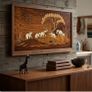 Vintage Indian Rosewood Inlay Wall Plaque - Elephant Procession Marquetry Art Image 2