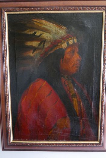 Antique  (American, 1886-1953) Portrait of an Indian Chief Oil on Canvas  28 x 21 inches