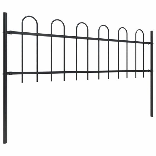 Garden Fence with Hoop Top Steel 15.3x0.6 m Black