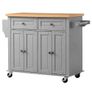 Kitchen Island Cart with Storage, 1110 mm Wide Mobile Rolling Storage Island on Swivel Wheels, with 2 Drawers, Storage Cabinet, Spice/Towel Rack, Hooks, Table for Home Dining Room, Gray Image 2