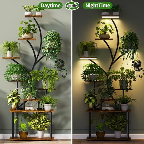Plant Stand Indoor with Grow Lights, 9-Tier Tall S-Shaped Metal Plant Shelf Pot Stand for Plants Multiple, 161 CM Corner Shelf Plant