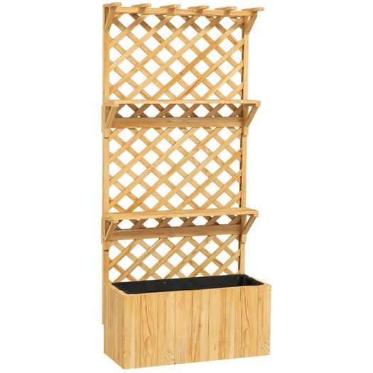 52L Wooden Planter, with Trellis and Shelves Natural Finish