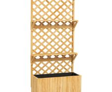 52L Wooden Planter, with Trellis and Shelves - Natural Finish