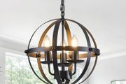 Pendant Light Industrial Globe Pendant Lighting Vintage Chandelier Spherical Hanging Ceiling Fixture for Kitchen Island Dining Table Farmhouse E14 Black 3 Light