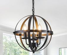 Pendant Light Industrial Globe Pendant Lighting Vintage Chandelier Spherical Hanging Ceiling Fixture for Kitchen Island Dining Table Farmhouse E14 Black 3 Light