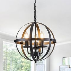 Pendant Light Industrial Globe Pendant Lighting Vintage Chandelier Spherical Hanging Ceiling Fixture for Kitchen Island Dining Table Farmhouse E14 Black 3 Light