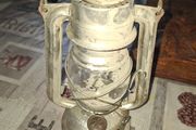 Beautiful Old Hurricane Lantern, Post Available, The lantern features a central glass globe protected by a metal cage, designed to shield the flame from wind while providing light