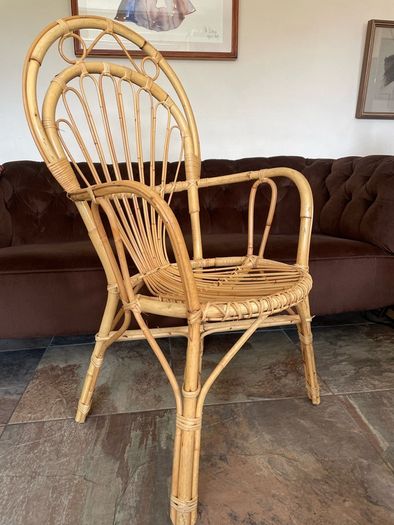 Vintage Franco Albini Style Cane and Bamboo Wicker Chair Mid Century Modern Boho
