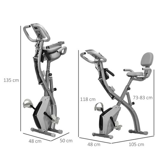 2-in-1 Folding Exercise Bike with 8-Level Magnetic Resistance, Arm Resistance Band, Pulse Sensor, Grey