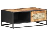 Coffee Table 90x50x35 cm Rough Mango Wood and Natural Cane
