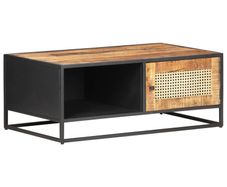 Coffee Table 90x50x35 cm Rough Mango Wood and Natural Cane