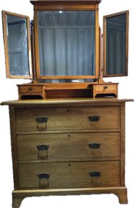 Stamped Harris Lebus Satin Walnut Chest/Dressing Table (c. 1910) - Detachable Mirror