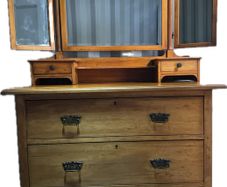 Stamped Harris Lebus Satin Walnut Chest/Dressing Table (c. 1910) - Detachable Mirror