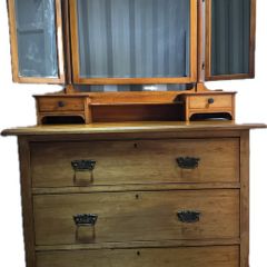 Stamped Harris Lebus Satin Walnut Chest/Dressing Table (c. 1910) - Detachable Mirror