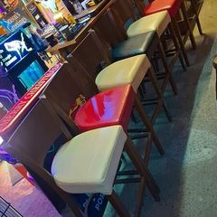 Solid wooden leather topped high stools
