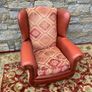 Leather and Kilim Upholstered Wingback Armchair Image 2