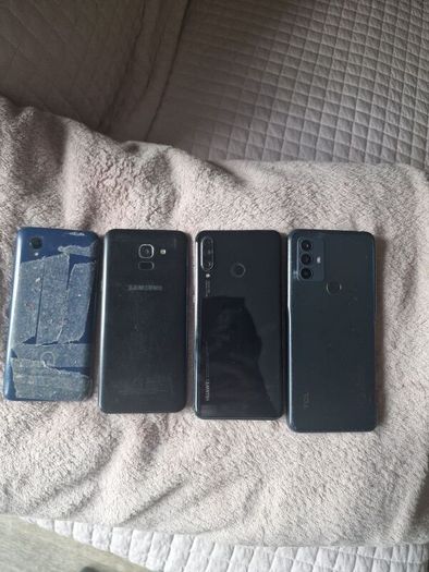 Job Lot of 4 Smartphones - ALL WORKING (samsung, TCL, Huawei, Alcatel) - Damaged/Cracked