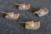 Miniature brass Soviet Russian T-55 tanks (4) aprox scale 1/350- 1/400 .