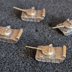 Miniature brass Soviet Russian T-55 tanks (4) aprox scale 1/350- 1/400 .