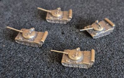 Miniature brass Soviet Russian T-55 tanks (4) aprox scale 1/350- 1/400 .