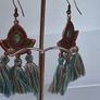 Antique Copper Turquoise Fan Tassel Earrings Image 4