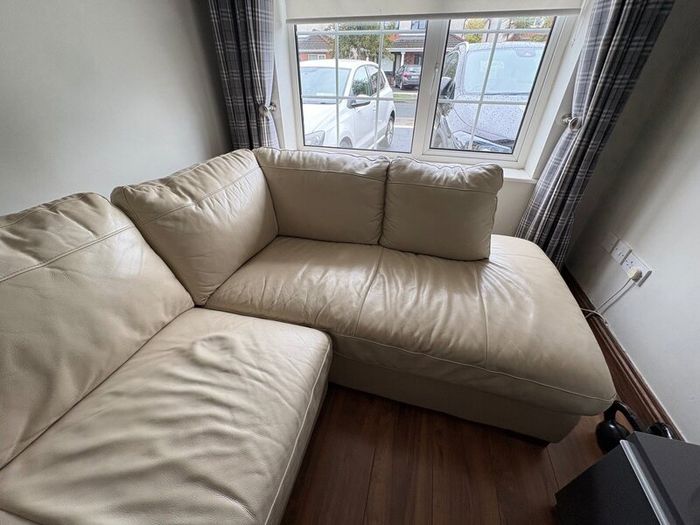 Cream leather left hand corner Sofa