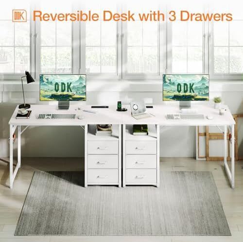 120cm Computer Desk with Drawers, Office Desk with 2 Sockets & USB Ports