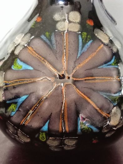 Vintage Bitossi Art Glass Vase with a Dark Glaze and Abstract Floral Design