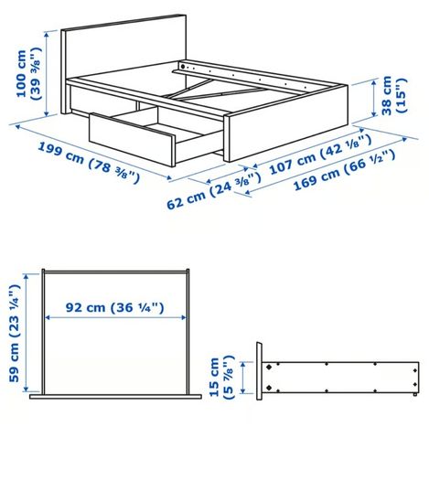 Ikea Malm single bed frame with drawers