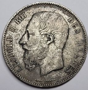 Belgium 1873 Leopold II Silver 5 Francs coin