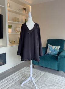 Glamorous Ladies Black Tunic Top with sequins from Michele Hope