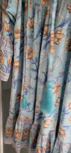 Unsigned sky blue floral floaty boho dress Sz L (Fit 12-14UK)