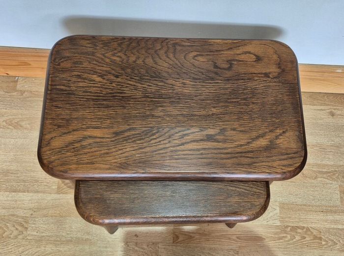 Pair of Vintage Mid-Century Brutalist Oak Nesting Tables
